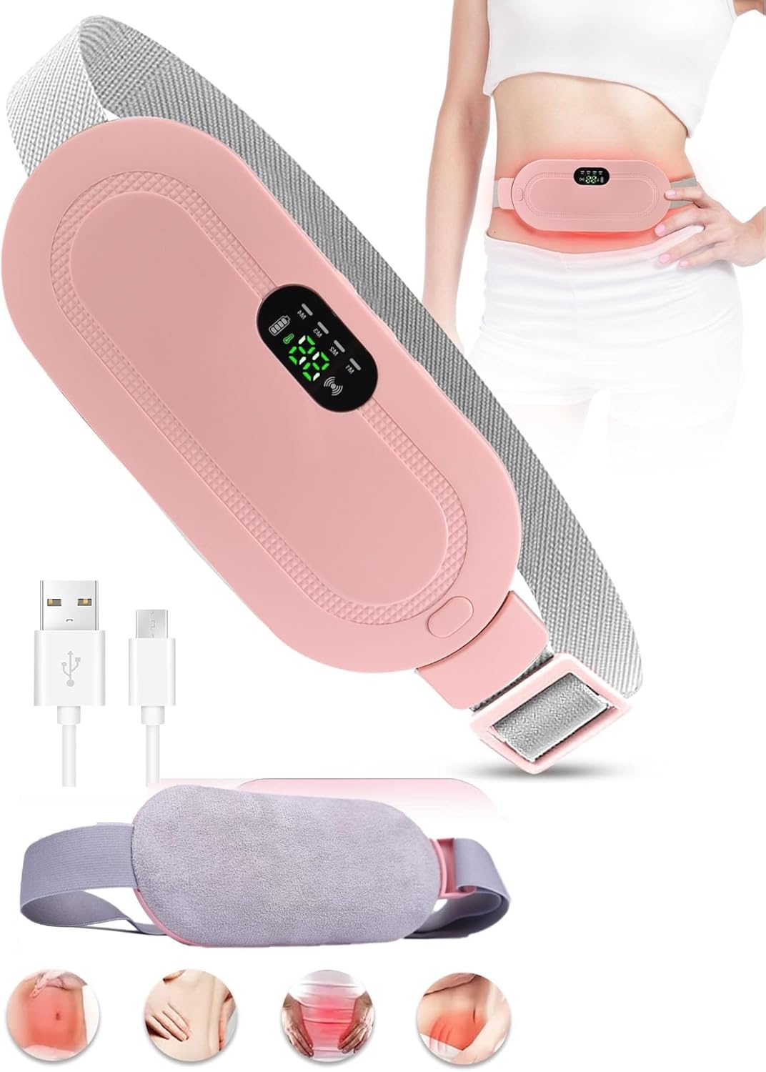 Period Cramp Relief Massager with Heating Pad for Back Pain|Belly Heating Pad
